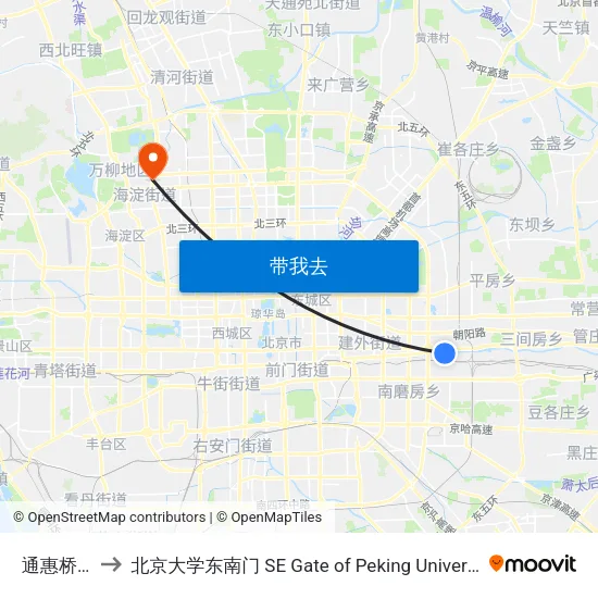 通惠桥西 to 北京大学东南门 SE Gate of Peking University map