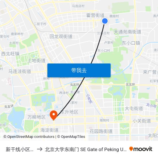 新干线小区西门 to 北京大学东南门 SE Gate of Peking University map