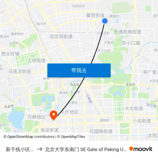 新干线小区西门 to 北京大学东南门 SE Gate of Peking University map