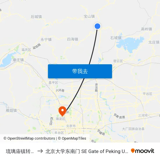 琉璃庙镇转山子 to 北京大学东南门 SE Gate of Peking University map
