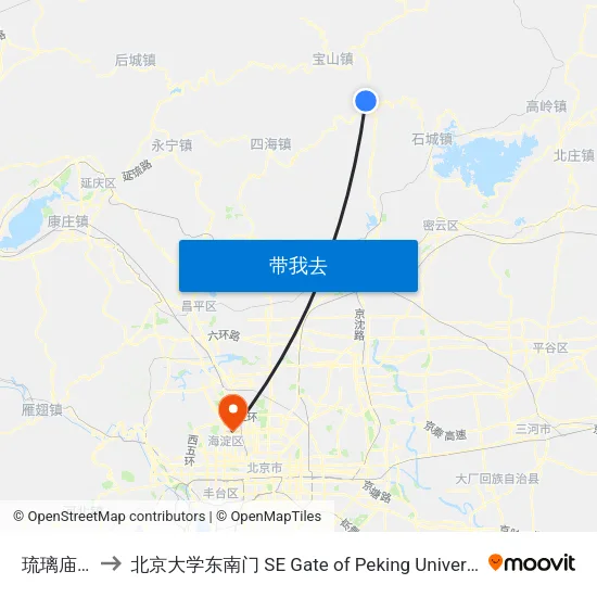 琉璃庙北 to 北京大学东南门 SE Gate of Peking University map
