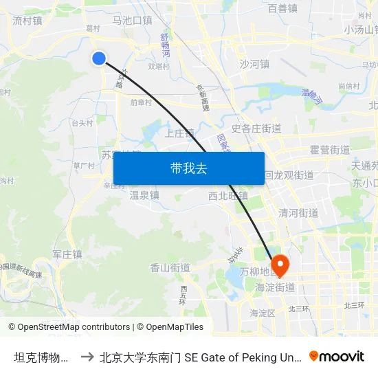 坦克博物馆南 to 北京大学东南门 SE Gate of Peking University map