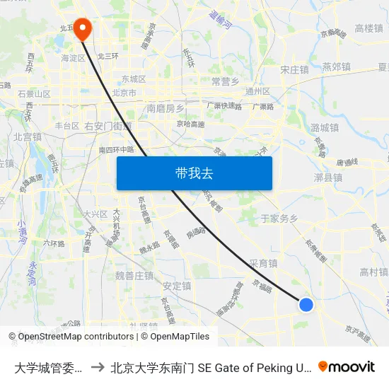 大学城管委员会 to 北京大学东南门 SE Gate of Peking University map