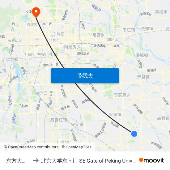 东方大讲堂 to 北京大学东南门 SE Gate of Peking University map