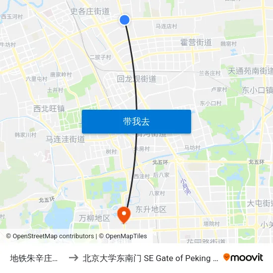 地铁朱辛庄站南口 to 北京大学东南门 SE Gate of Peking University map