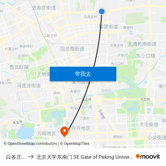 白各庄南 to 北京大学东南门 SE Gate of Peking University map