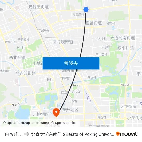 白各庄南 to 北京大学东南门 SE Gate of Peking University map