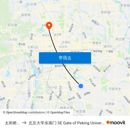 太和桥北 to 北京大学东南门 SE Gate of Peking University map
