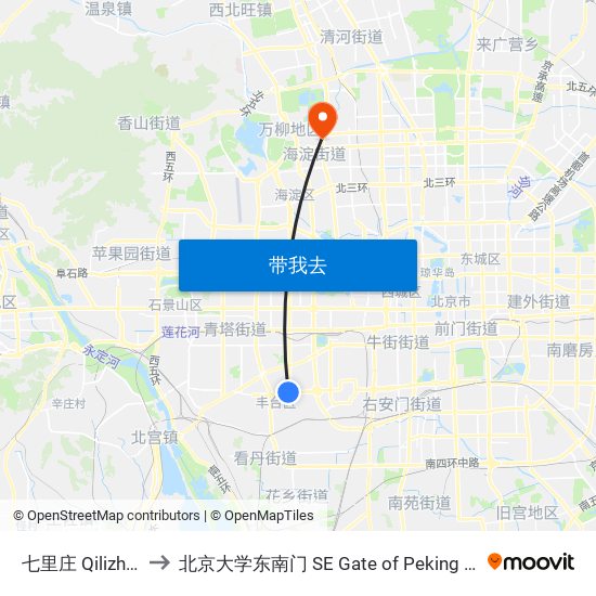 七里庄  Qilizhuang to 北京大学东南门 SE Gate of Peking University map