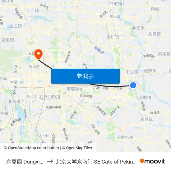 东夏园 Dongxia Yuan to 北京大学东南门 SE Gate of Peking University map