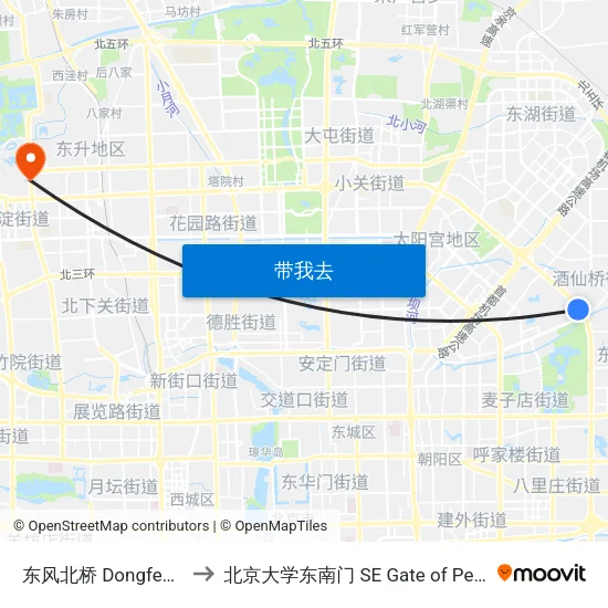 东风北桥  Dongfeng Beiqiao to 北京大学东南门 SE Gate of Peking University map
