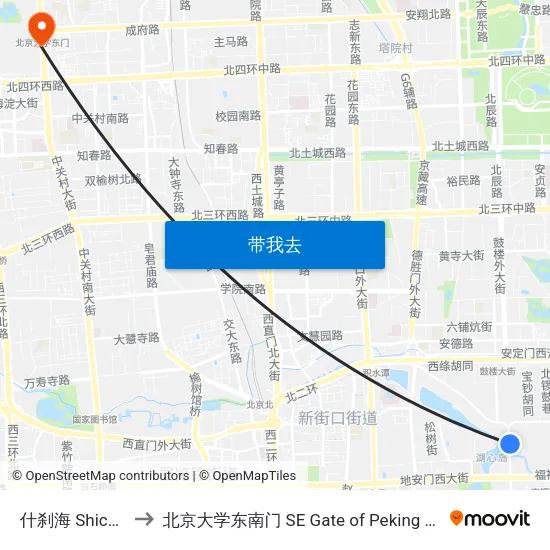 什刹海 Shichahai to 北京大学东南门 SE Gate of Peking University map