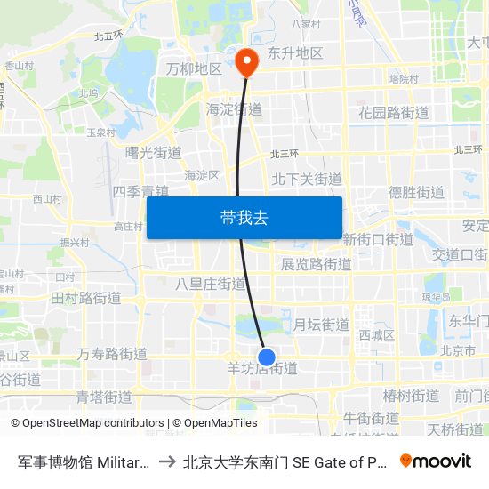 军事博物馆 Military Museum to 北京大学东南门 SE Gate of Peking University map
