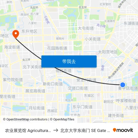 农业展览馆 Agricultural Exhibition Center to 北京大学东南门 SE Gate of Peking University map