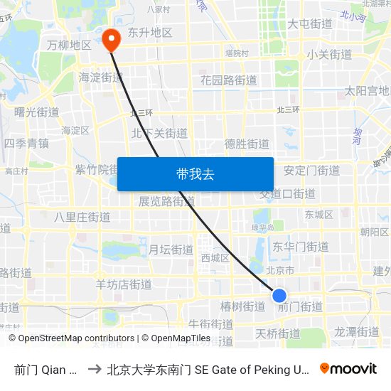 前门 Qian Men to 北京大学东南门 SE Gate of Peking University map