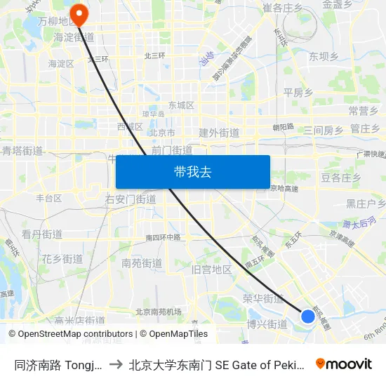 同济南路 Tongji Nanlu to 北京大学东南门 SE Gate of Peking University map