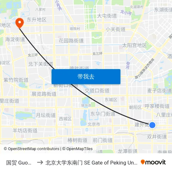 国贸 Guomao to 北京大学东南门 SE Gate of Peking University map