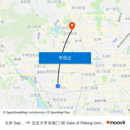 大井 Dajing to 北京大学东南门 SE Gate of Peking University map