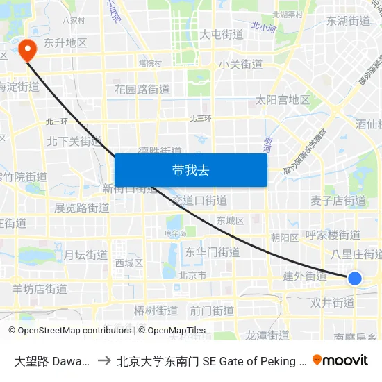大望路 Dawang Lu to 北京大学东南门 SE Gate of Peking University map