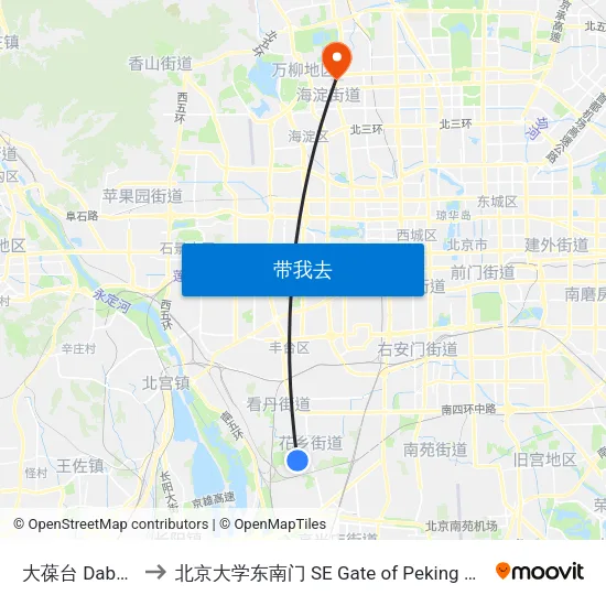 大葆台 Dabaotai to 北京大学东南门 SE Gate of Peking University map