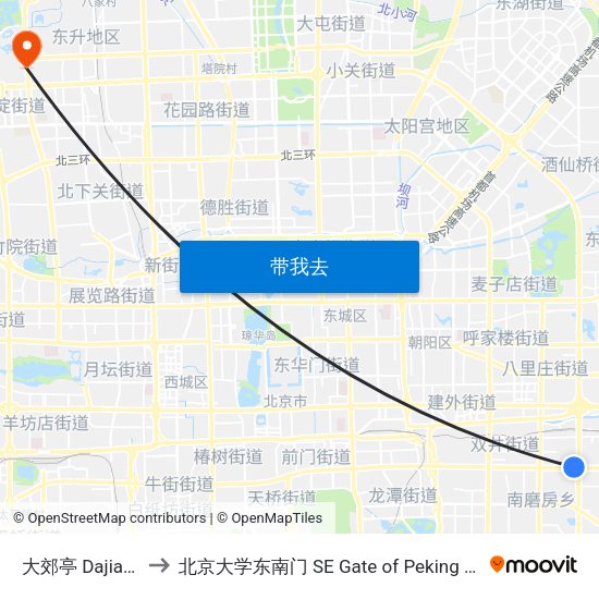 大郊亭 Dajiaoting to 北京大学东南门 SE Gate of Peking University map