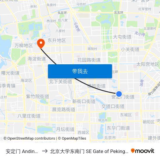安定门 Anding Men to 北京大学东南门 SE Gate of Peking University map