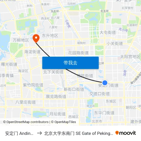 安定门 Anding Men to 北京大学东南门 SE Gate of Peking University map