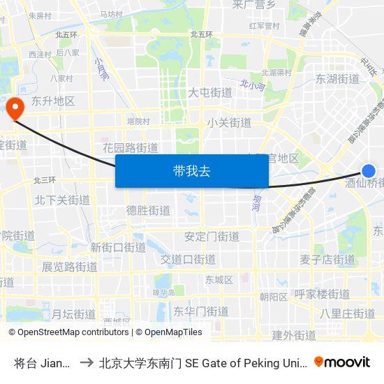 将台 Jiangtai to 北京大学东南门 SE Gate of Peking University map