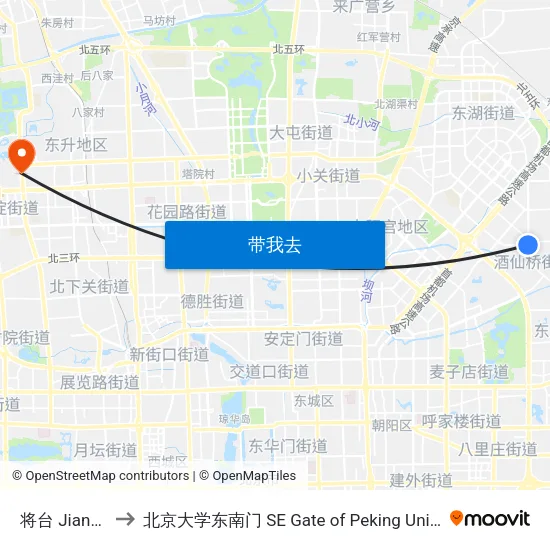 将台 Jiangtai to 北京大学东南门 SE Gate of Peking University map