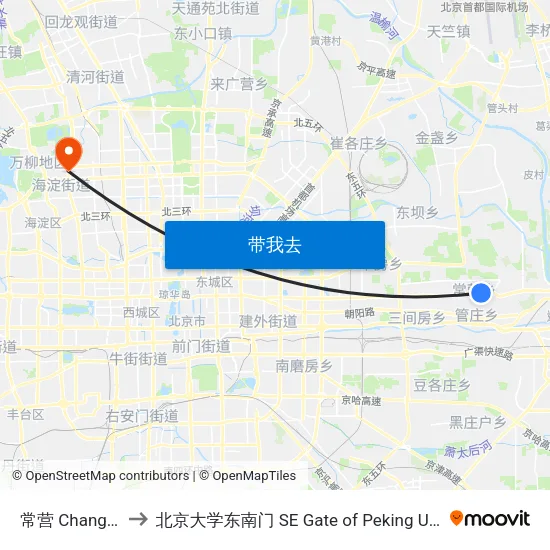 常营 Changying to 北京大学东南门 SE Gate of Peking University map
