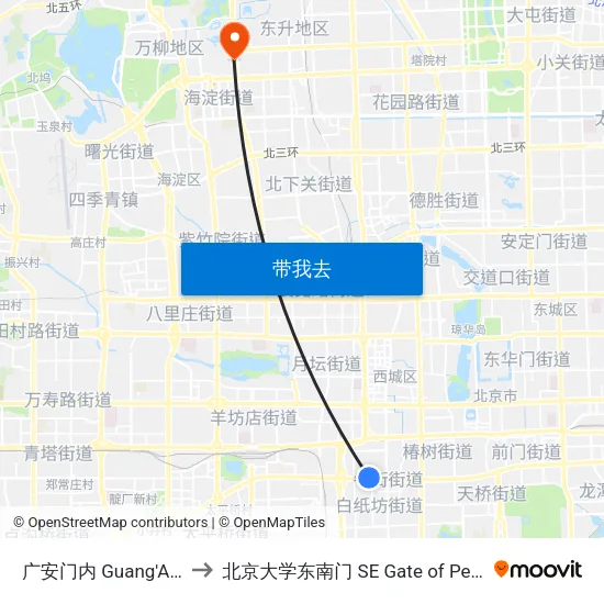 广安门内 Guang'Anmen Nei to 北京大学东南门 SE Gate of Peking University map