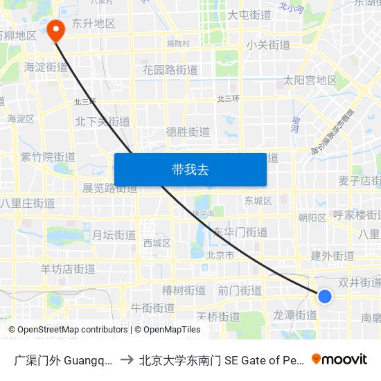 广渠门外 Guangqumen Wai to 北京大学东南门 SE Gate of Peking University map