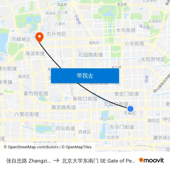 张自忠路  Zhangzizhong Lu to 北京大学东南门 SE Gate of Peking University map