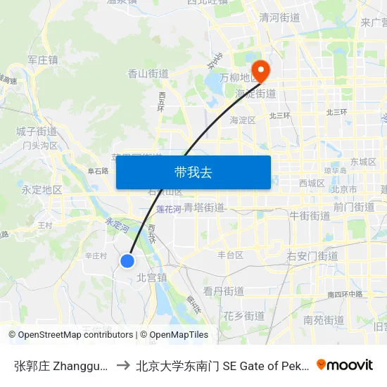 张郭庄 Zhangguozhuang to 北京大学东南门 SE Gate of Peking University map