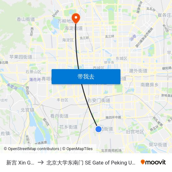 新宫 Xin Gong to 北京大学东南门 SE Gate of Peking University map