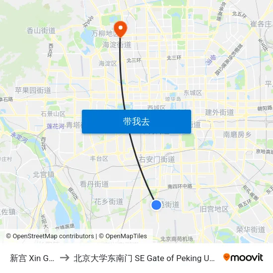 新宫 Xin Gong to 北京大学东南门 SE Gate of Peking University map