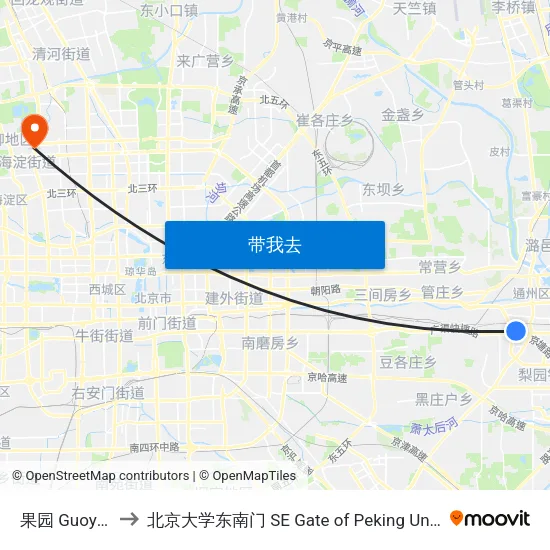 果园 Guoyuan to 北京大学东南门 SE Gate of Peking University map