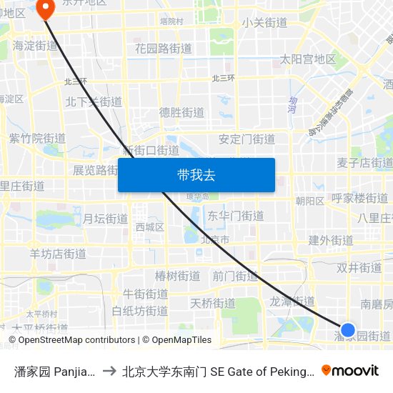 潘家园 Panjia Yuan to 北京大学东南门 SE Gate of Peking University map