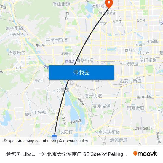 篱笆房 Libafang to 北京大学东南门 SE Gate of Peking University map