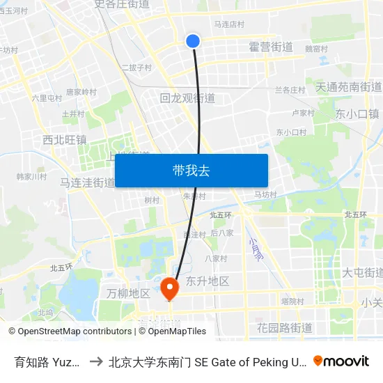 育知路 Yuzhi Lu to 北京大学东南门 SE Gate of Peking University map