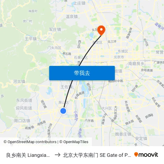 良乡南关 Liangxiang Nanguan to 北京大学东南门 SE Gate of Peking University map