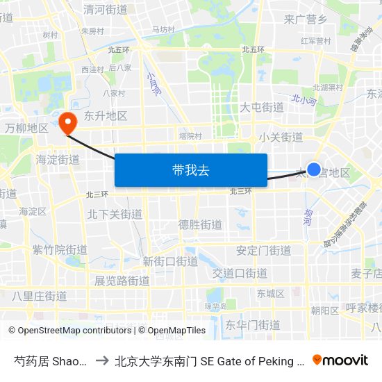 芍药居 Shaoyaoju to 北京大学东南门 SE Gate of Peking University map