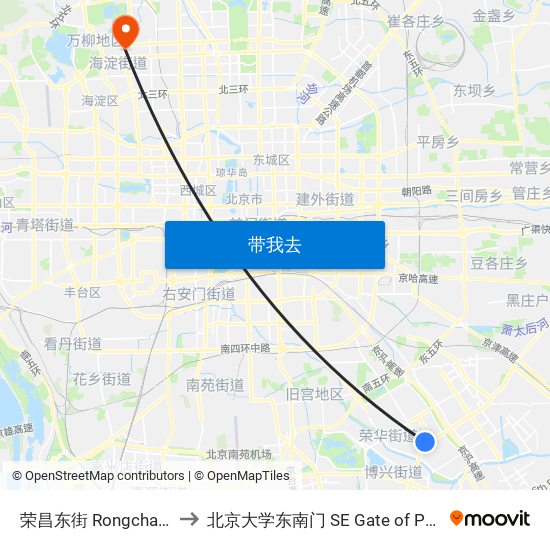 荣昌东街 Rongchang Dongjie to 北京大学东南门 SE Gate of Peking University map