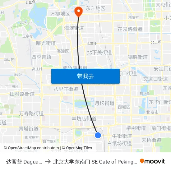 达官营 Daguanying to 北京大学东南门 SE Gate of Peking University map