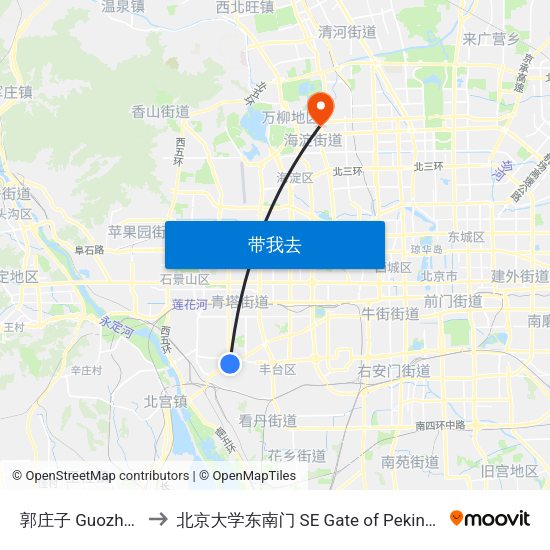 郭庄子 Guozhuangzi to 北京大学东南门 SE Gate of Peking University map