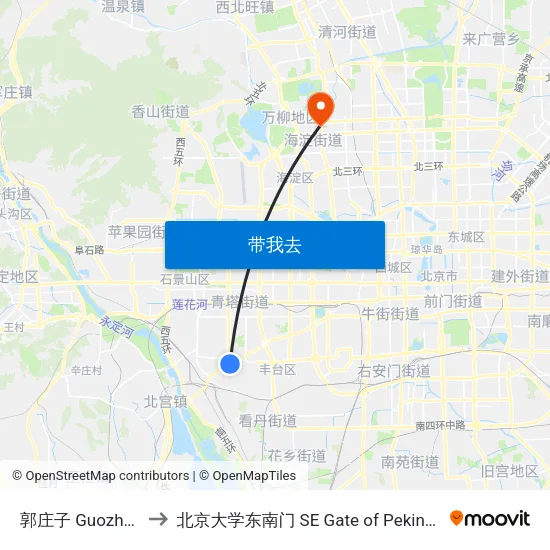 郭庄子 Guozhuangzi to 北京大学东南门 SE Gate of Peking University map