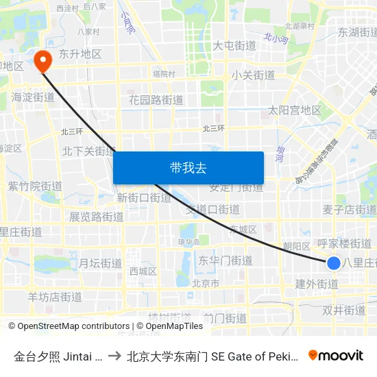 金台夕照 Jintai Xizhao to 北京大学东南门 SE Gate of Peking University map
