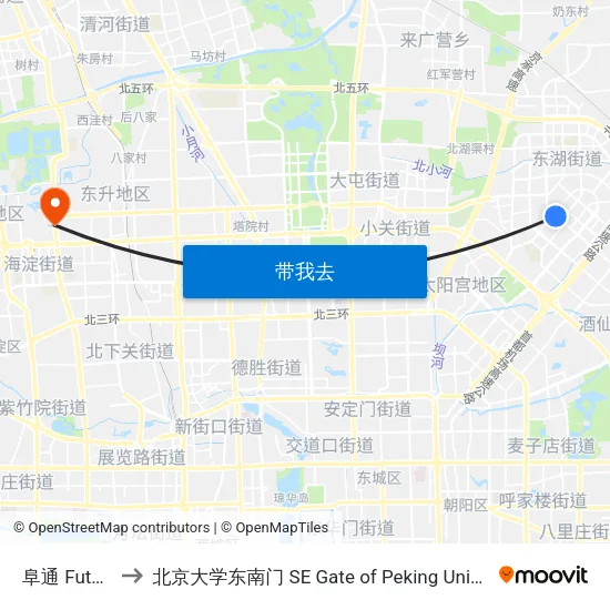 阜通 Futong to 北京大学东南门 SE Gate of Peking University map