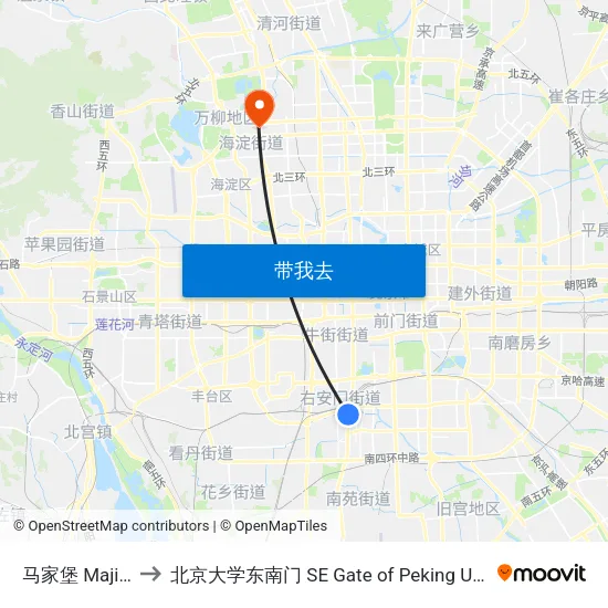 马家堡 Majiapu to 北京大学东南门 SE Gate of Peking University map