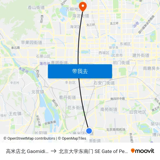 高米店北 Gaomidian Bei(N) to 北京大学东南门 SE Gate of Peking University map